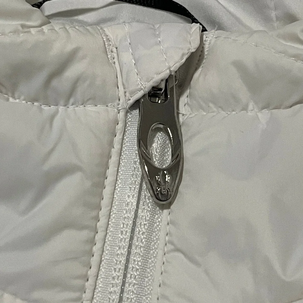 Spyder Puffer Jacket Womens Large Bright White Hooded Quilted Full Zip Ski NEW